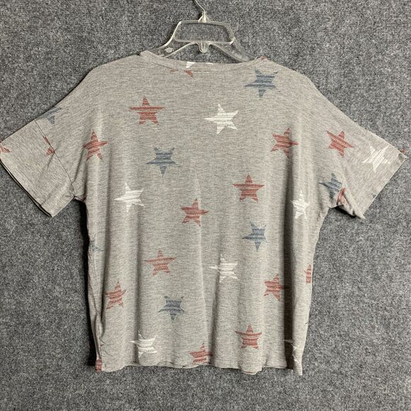 Cable & Gauge Short Sleeve Patriotic Star T-Shirt Women L Red White Blue On Gray - Picture 6 of 8